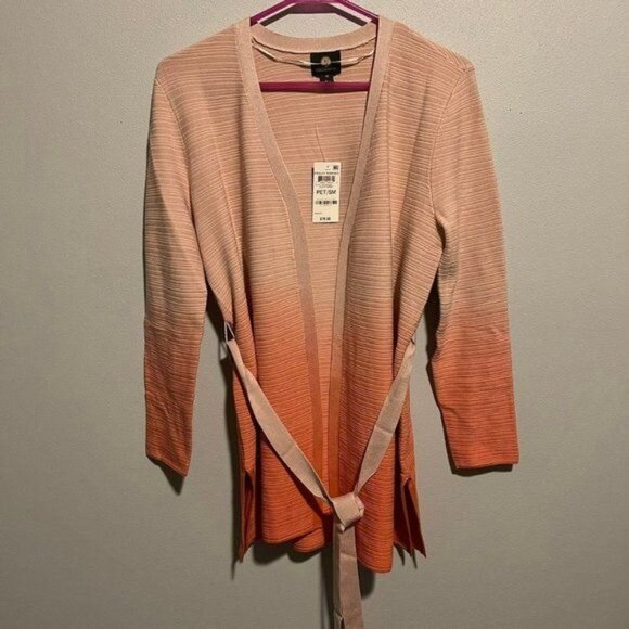 JM Collection Dip Dyed Tie Front Textured Cardigan - Picture 2 of 6